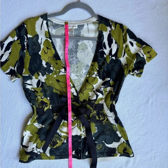 Valerie Bertinelli Sweater womens M Black Green Floral art shaggy tweed - Picture 8 of 9